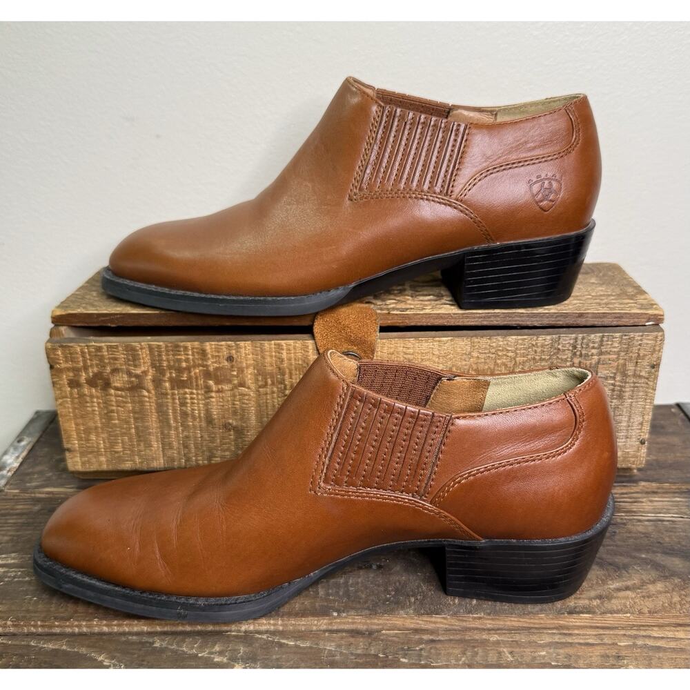 Ariat Sonora Cognac Leather Western Ankle Boots Booties Women's size 6.5